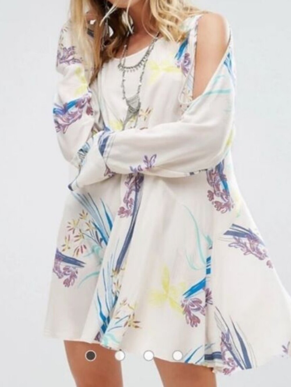 Free People Cream Floral Cold-Shoulder Mini Dress